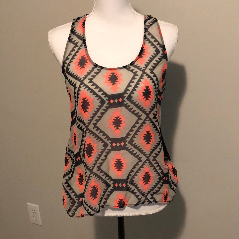 Pink and black chiffon tank top